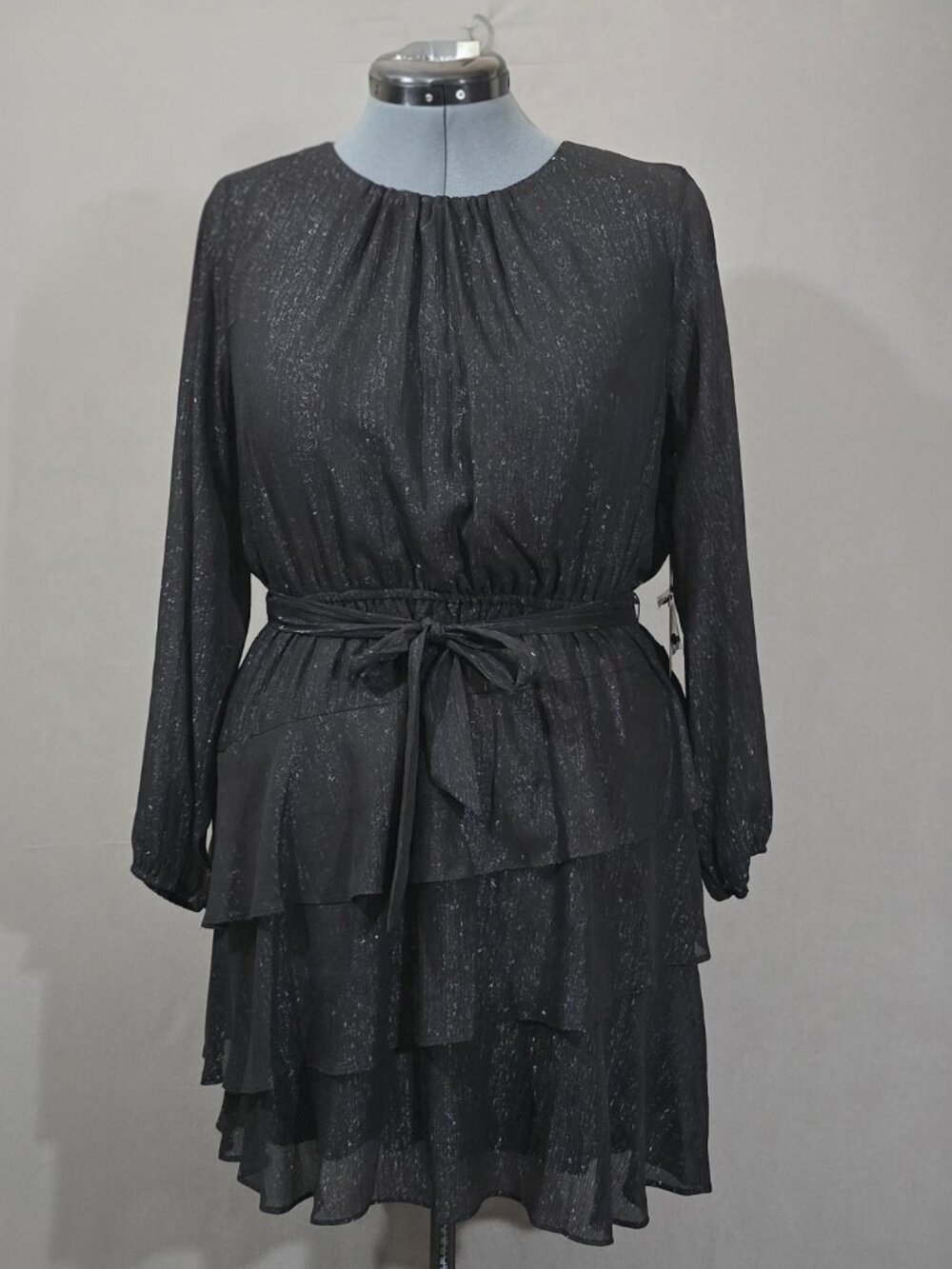 Simply Vera Vera Wang Black Shimmer Tiered Dress Womens XL NWT Long Sleeve